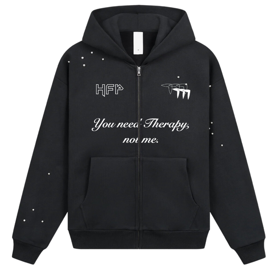 ZIP UP HOODIE THERAPY BLACK WITH PEARLS