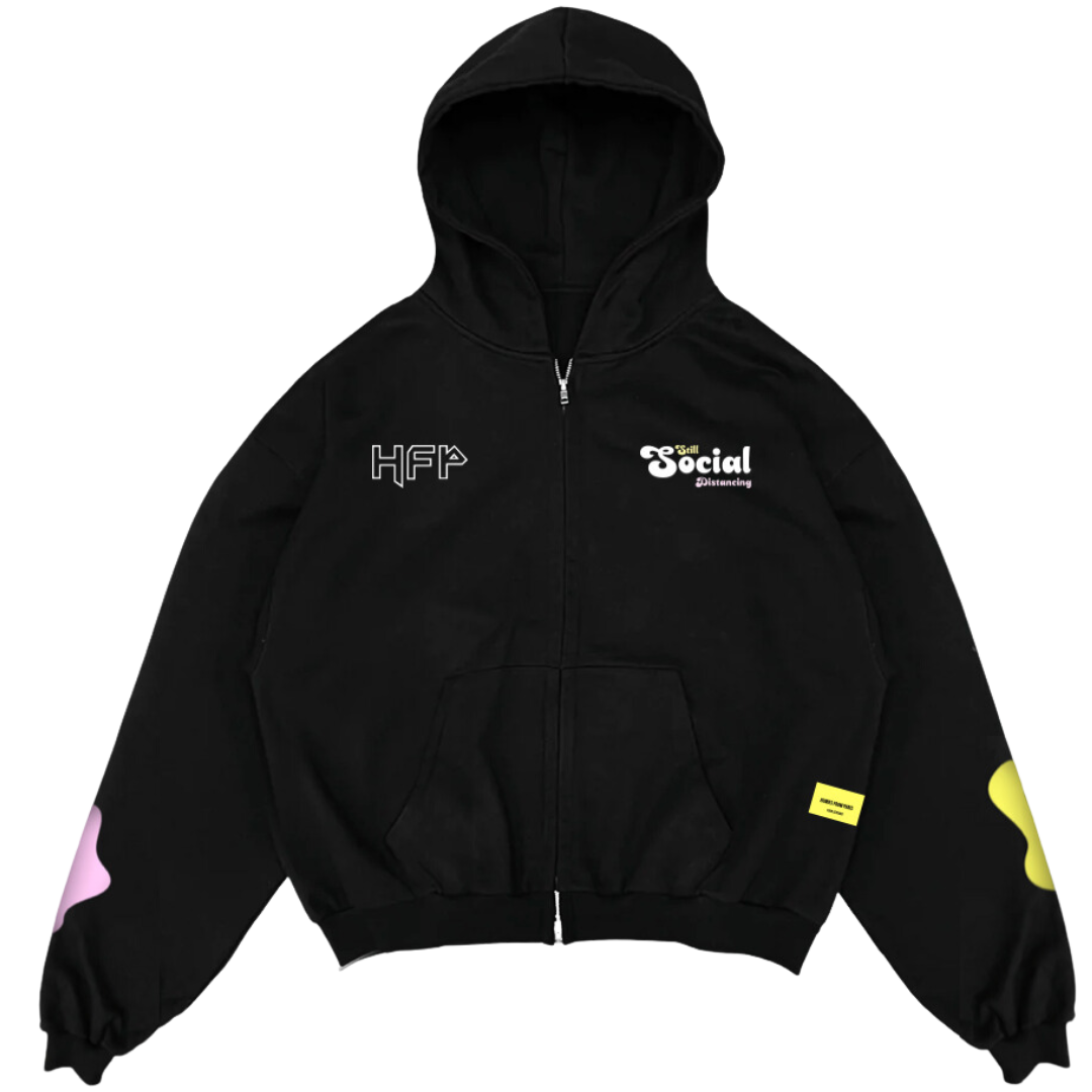 ZIP UP HOODIE STILL SOCIAL DISTANCING BLACK – HOMIES FROM PARIS ZIP UP HOODIE STILL SOCIAL DISTANCING BLACK – HOMIES FROM PARIS