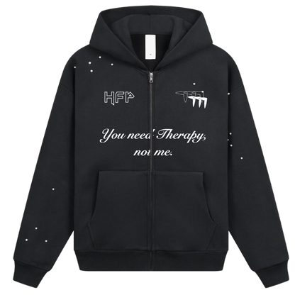 ZIP UP HOODIE THERAPY BLACK WITH PEARLS
